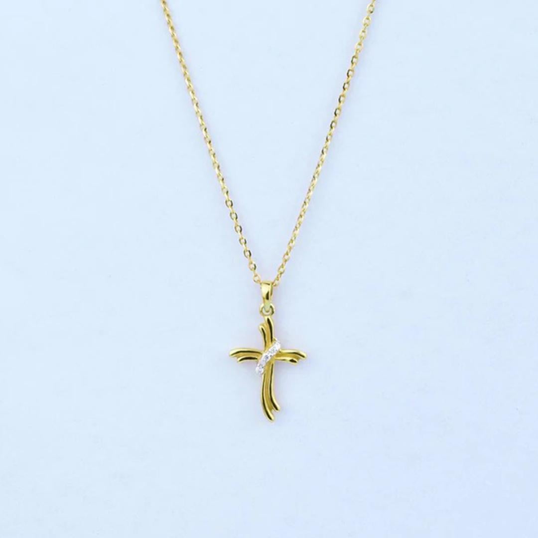 Modern 14k Gold Diamond Cross Necklace Diamond Cross Pendant Communion Gift For Sale