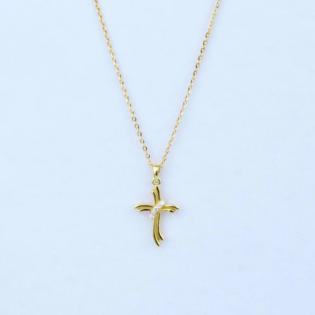 Modern 14k Gold Diamond Cross Necklace Diamond Cross Pendant Communion Gift For Sale