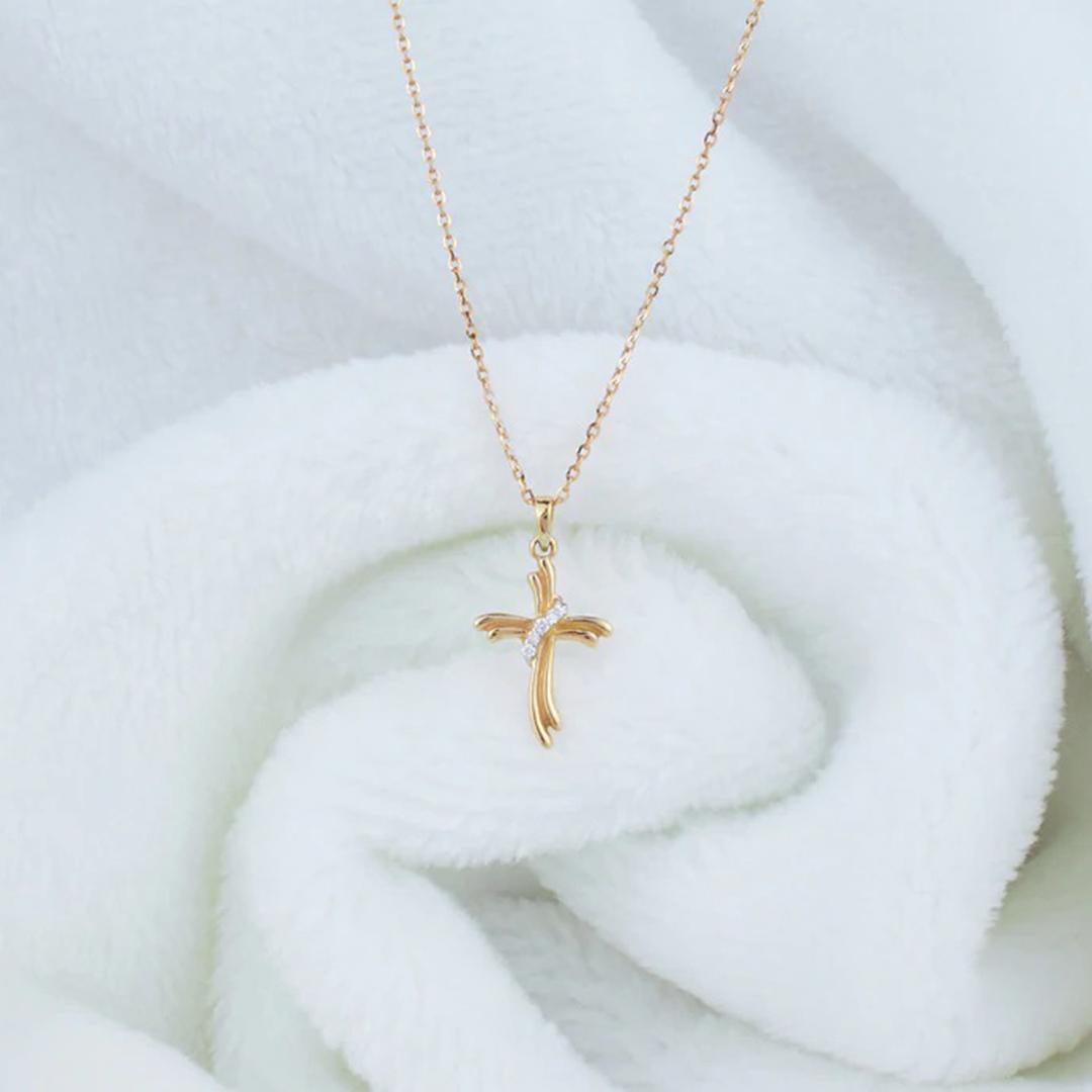 14k Gold Diamond Cross Necklace Diamond Cross Pendant Communion Gift For Sale 2