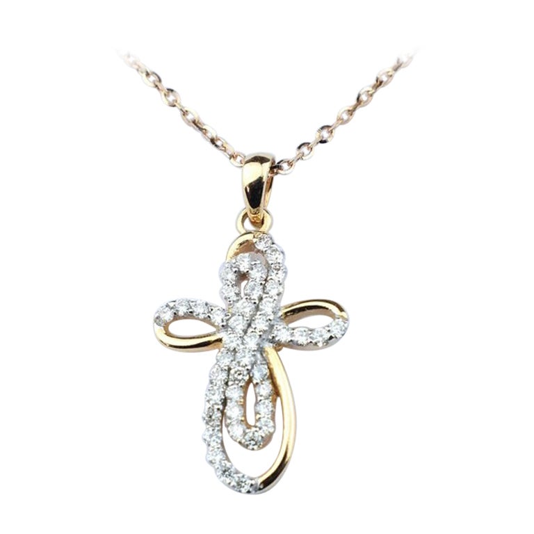 Diamond Cross Necklace is made of 14k solid gold available in three colors of gold, White Gold / Rose Gold / Yellow Gold.

41 round cut diamonds set the shape of the simple and elegant design pendant. The diamonds are very high quality and have a