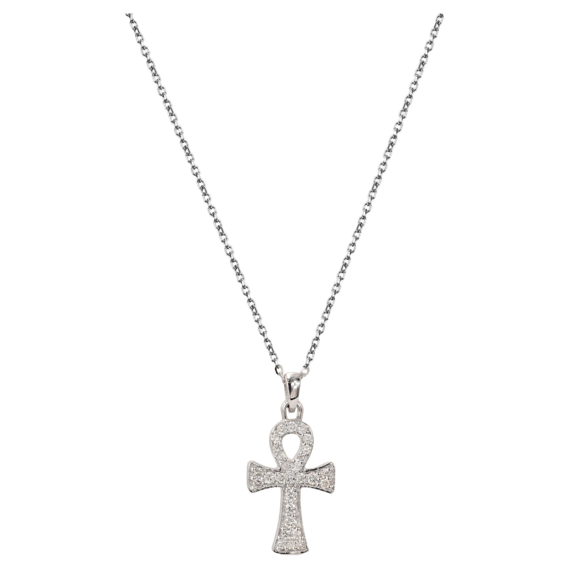 14k Gold Diamant-Kreuz-Halskette Minimalistische Halskette Spiritual Jewelry im Angebot