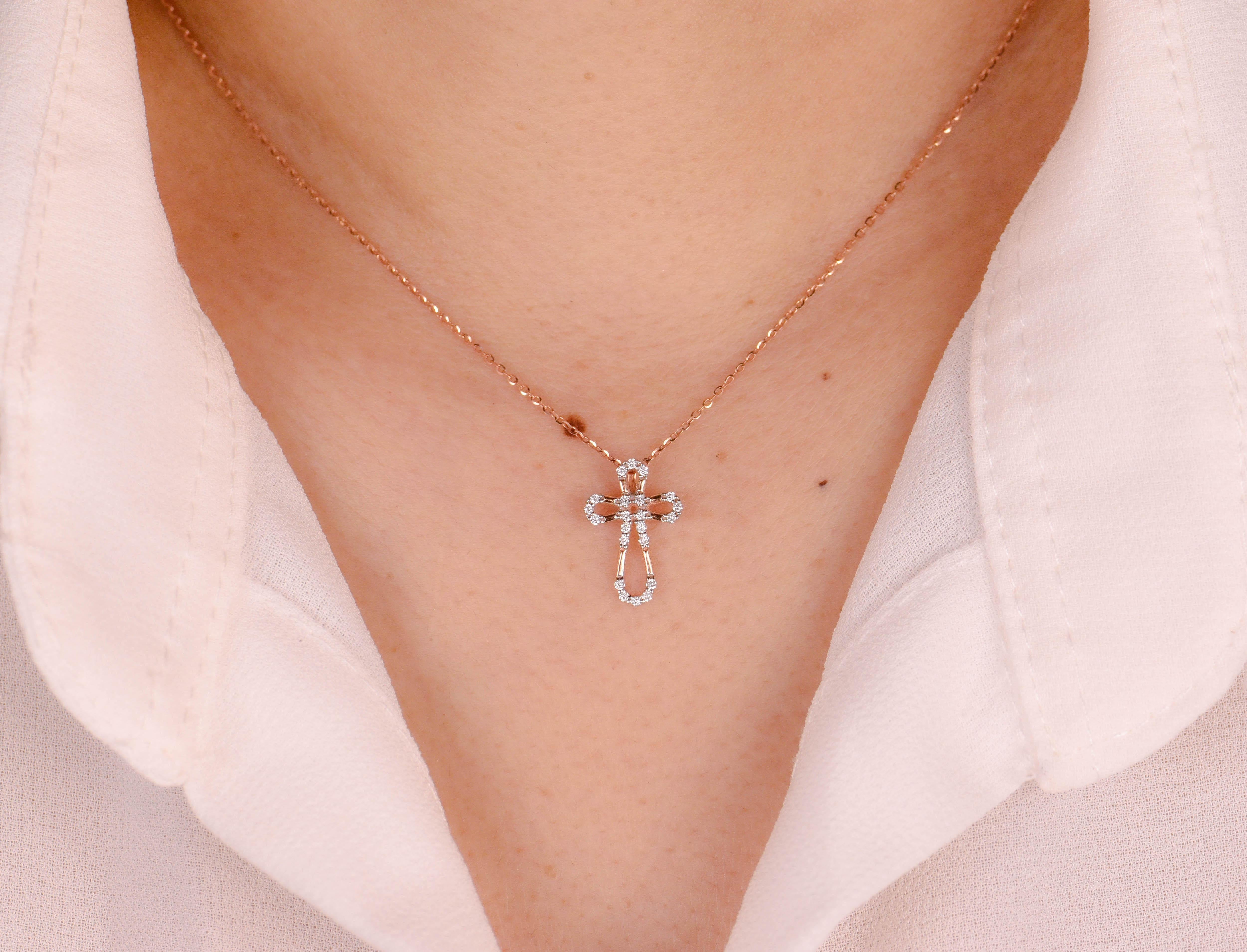 14K Gold Diamond Cross Necklace Religious Diamond Necklace For Sale 7