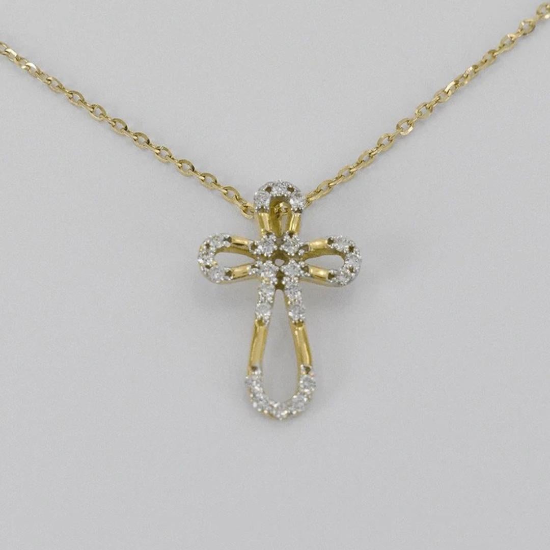 Modern 14K Gold Diamond Cross Necklace Religious Diamond Necklace For Sale