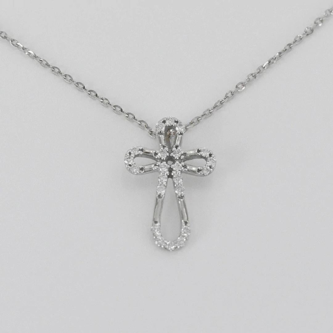 Round Cut 14K Gold Diamond Cross Necklace Religious Diamond Necklace For Sale