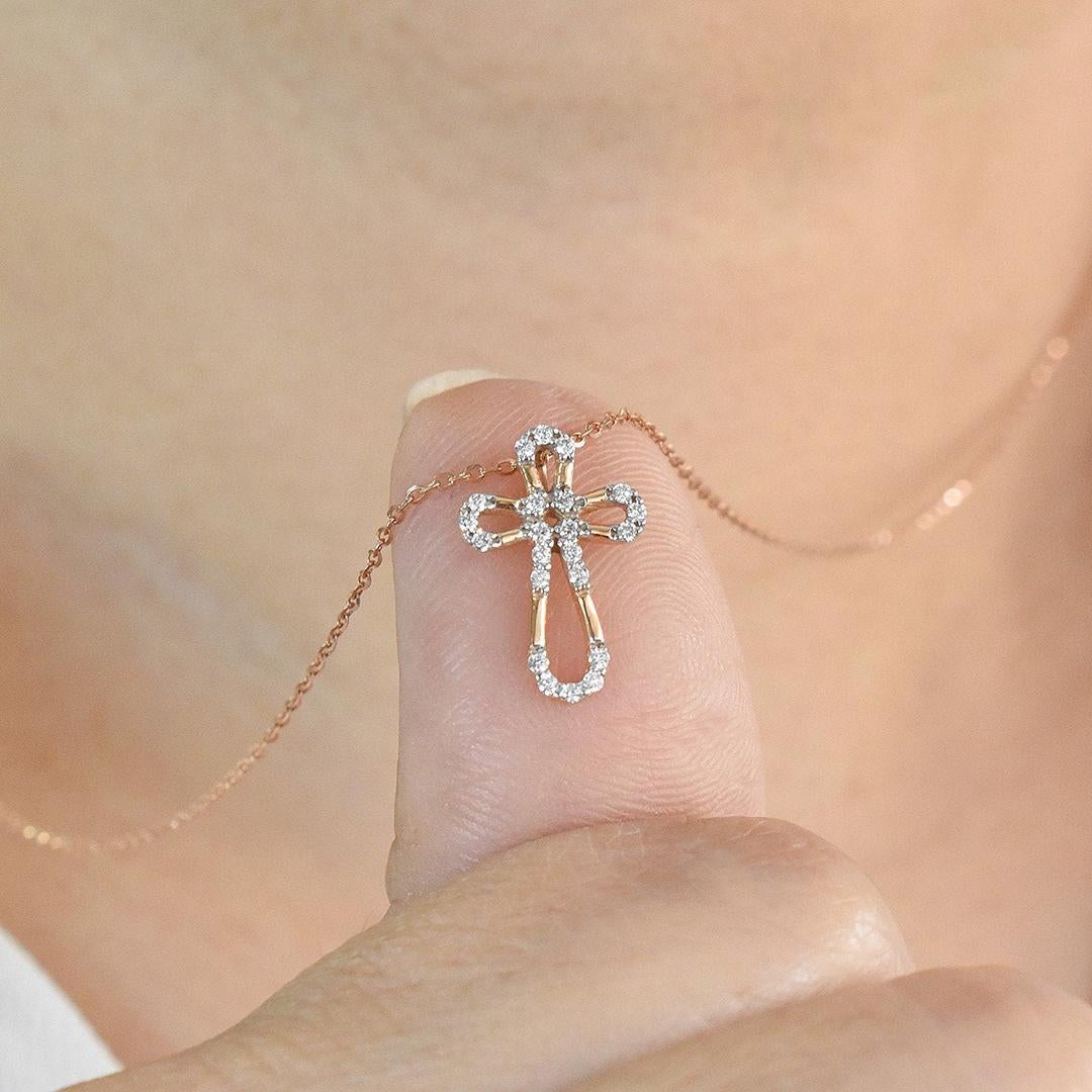 14K Gold Diamond Cross Necklace Religious Diamond Necklace For Sale 2