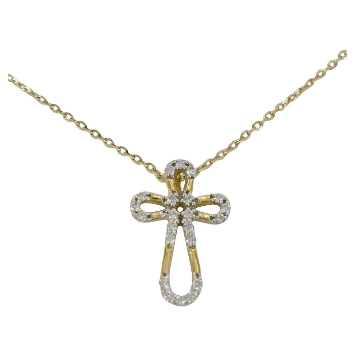 14K Gold Diamond Religious Pendant Khanda Diamond Necklace Sikhism