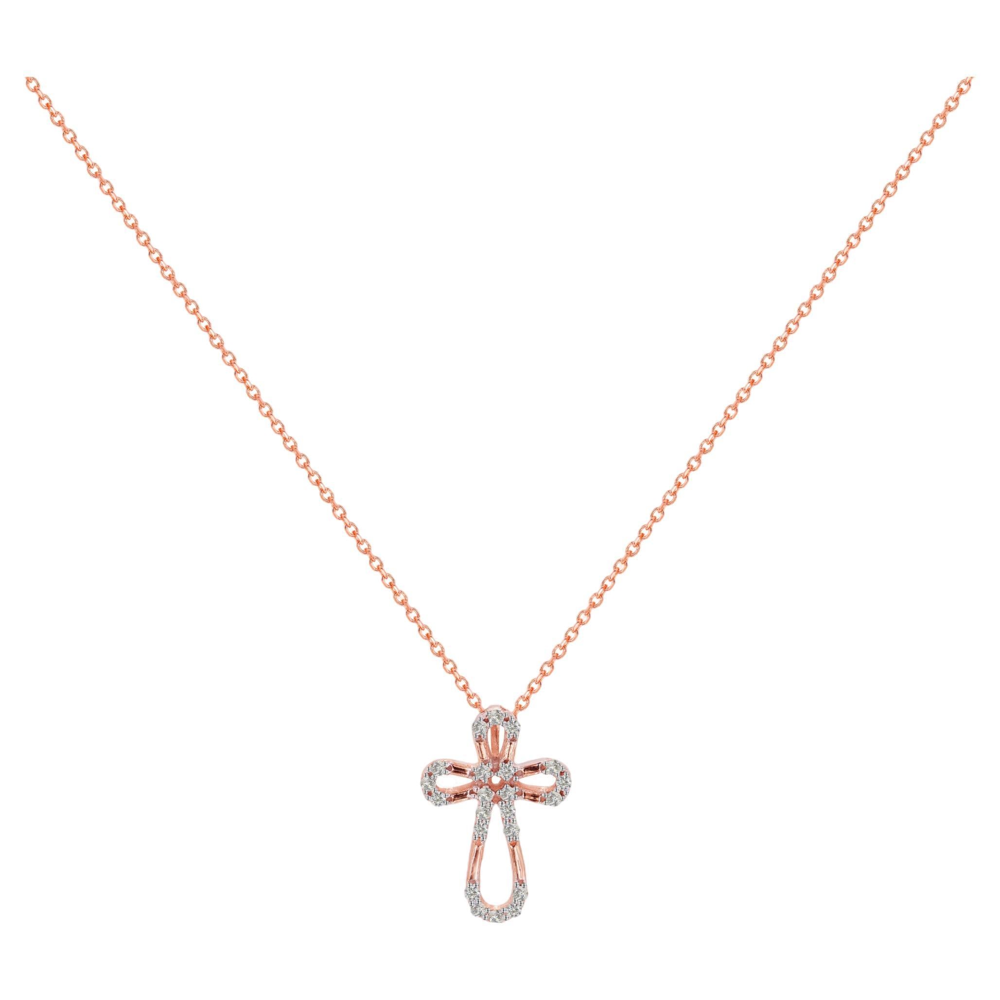 14K Gold Diamond Cross Necklace Religious Diamond Necklace For Sale