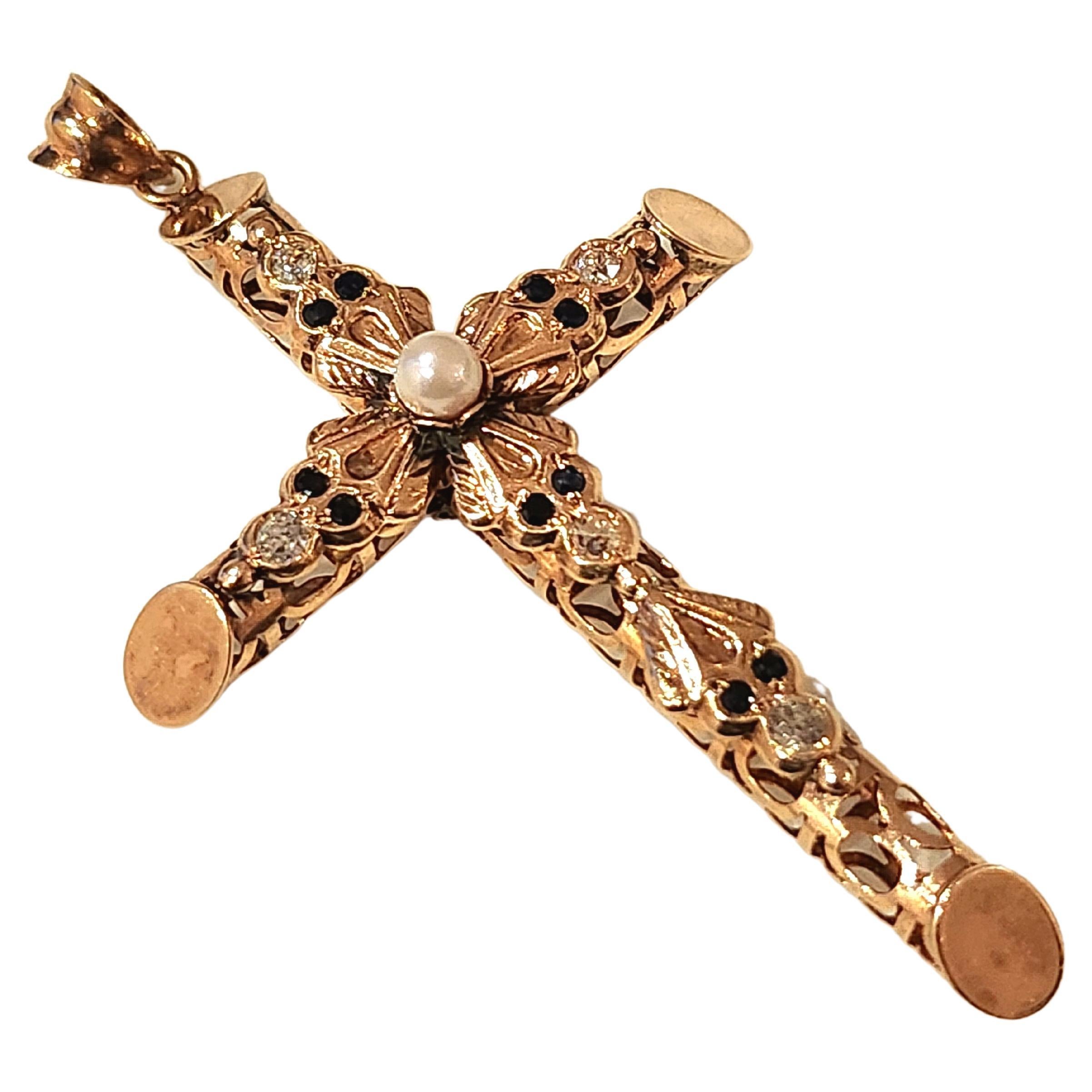 Antique Diamond Gold Cross Pendant