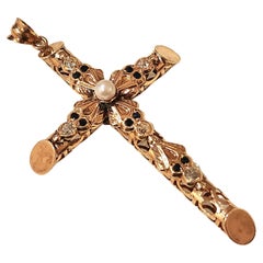 Antique Diamond Gold Cross Pendant