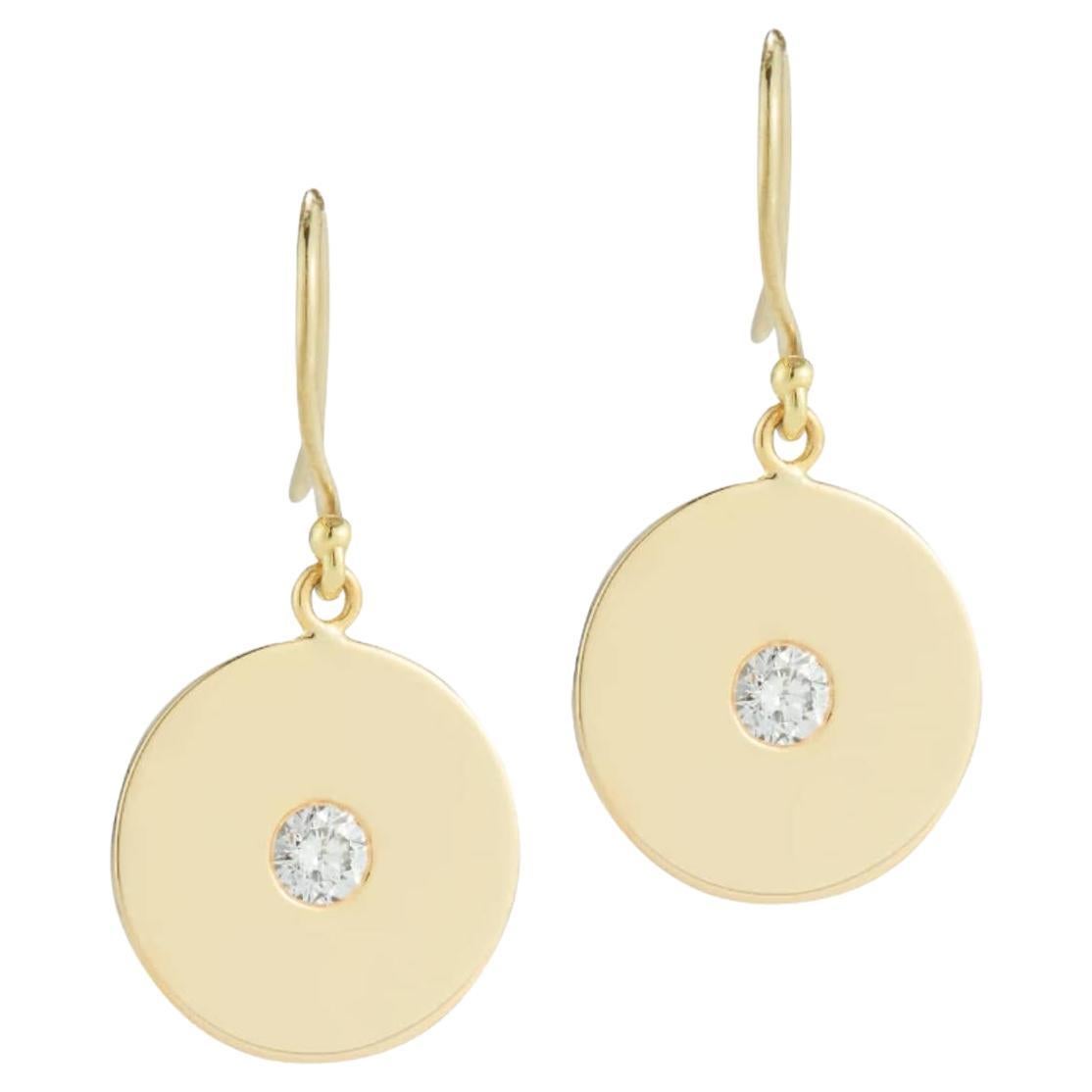 14k Gold Diamond Disk Earrings For Sale