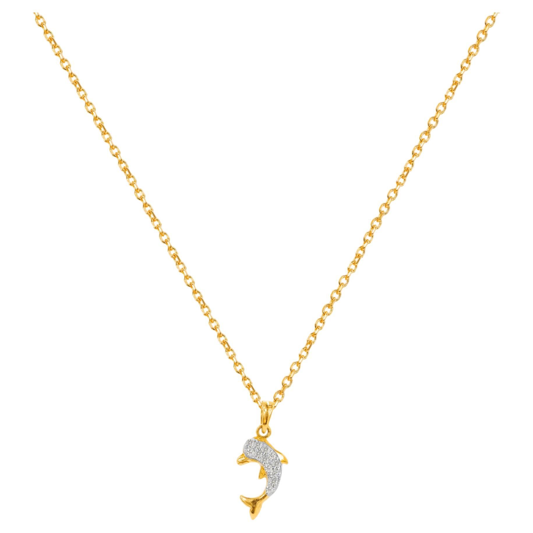 Collier de dauphins en or 14 carats avec diamants et breloque « Sea Life Dainty »