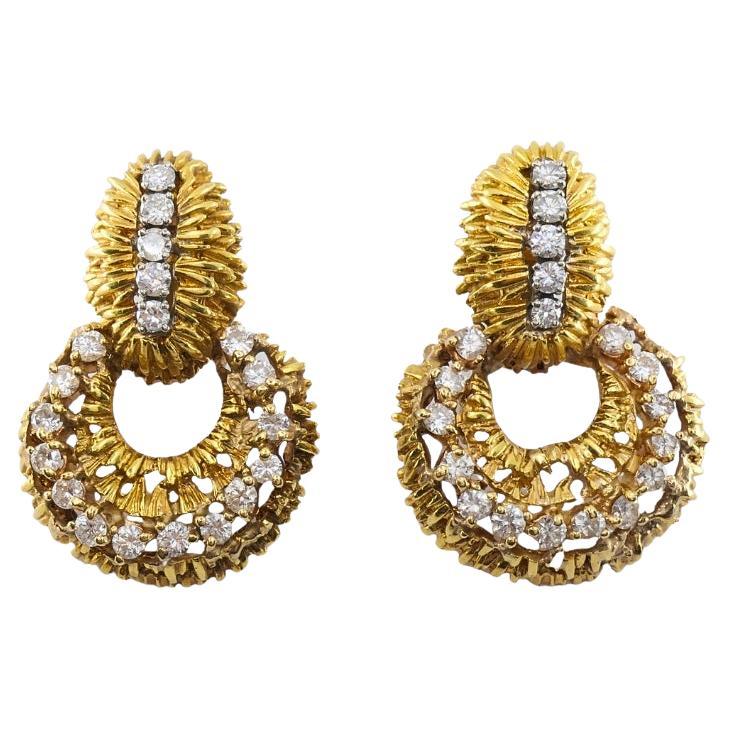 14k Gold Diamond Door Knocker Earrings For Sale