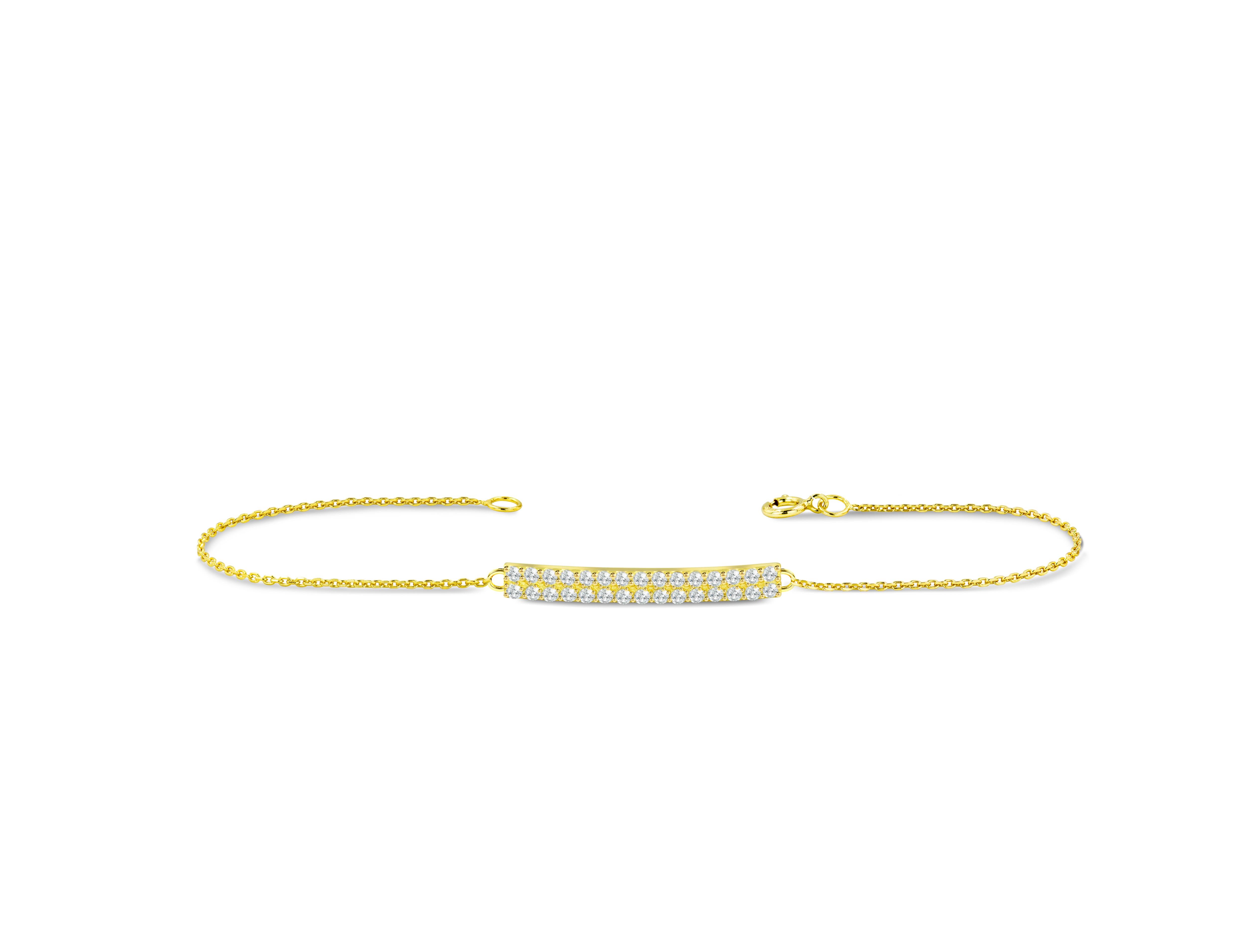 Moderne Bracelet double rangée de diamants en or 14K Bracelet délicat de diamants véritables en vente