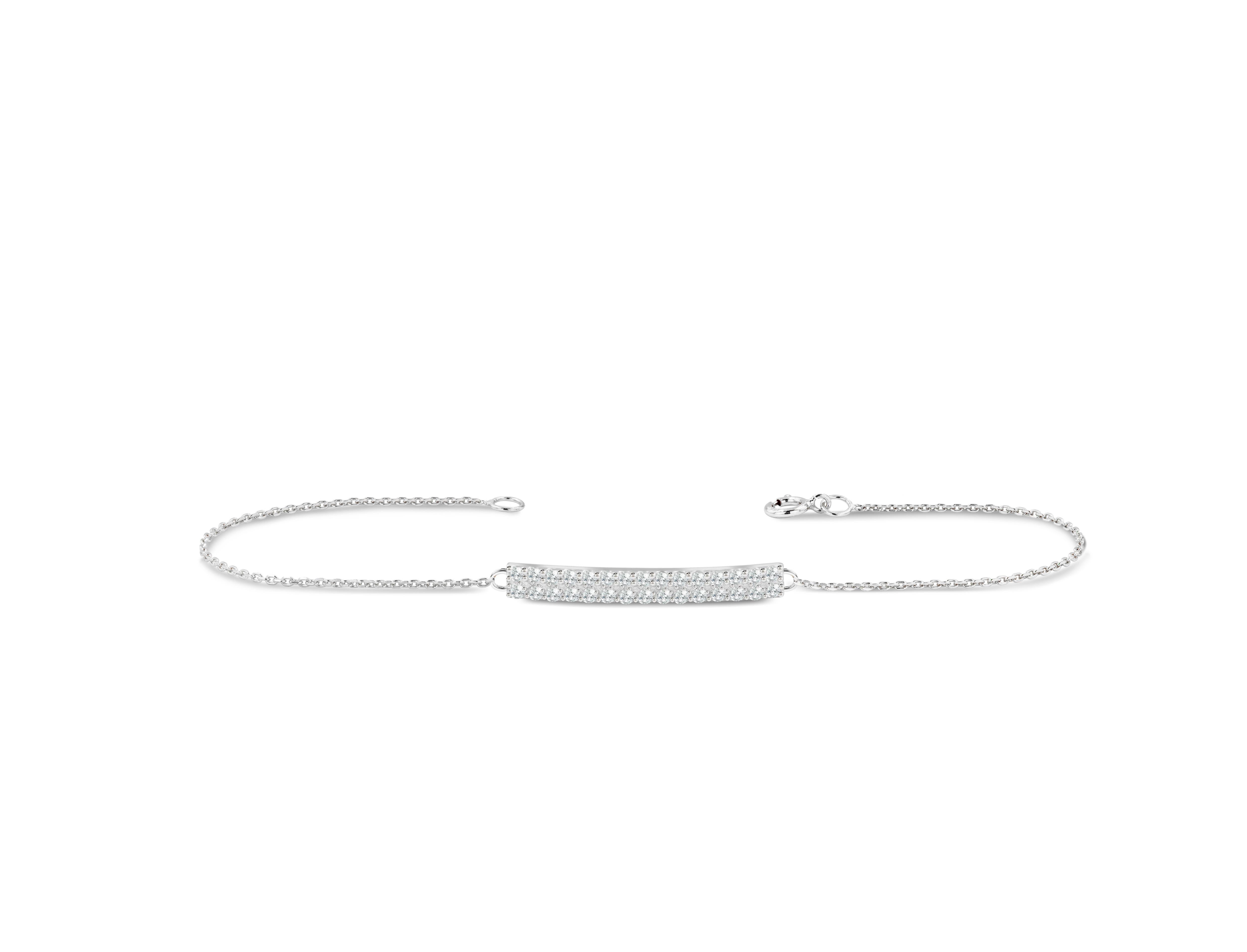 Taille ronde Bracelet double rangée de diamants en or 14K Bracelet délicat de diamants véritables en vente