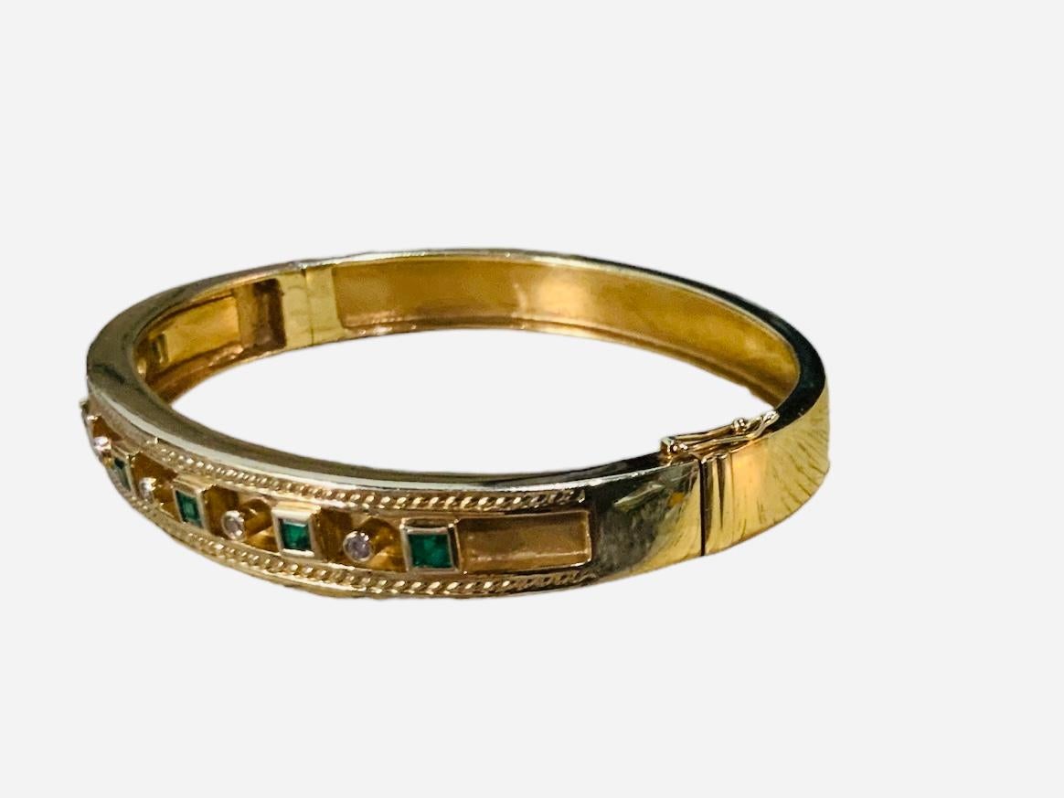 14k Gold Diamond Emerald Bracelet For Sale 2