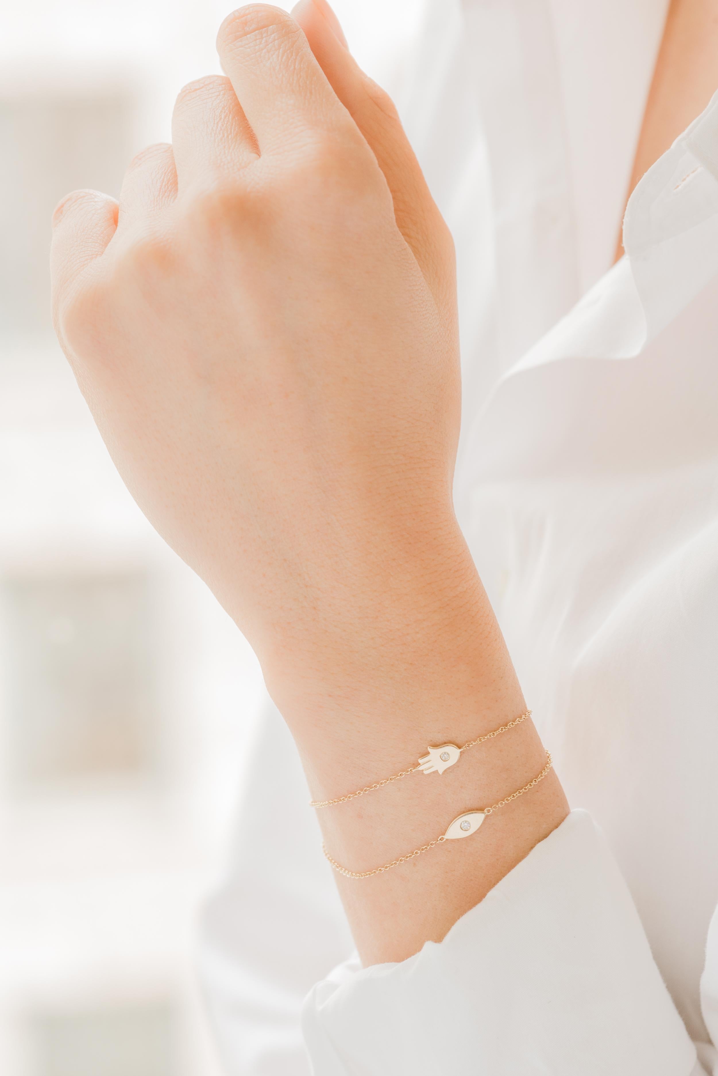 Armband aus 14 Karat Gold mit Diamanten im bösen Auge (Moderne) im Angebot