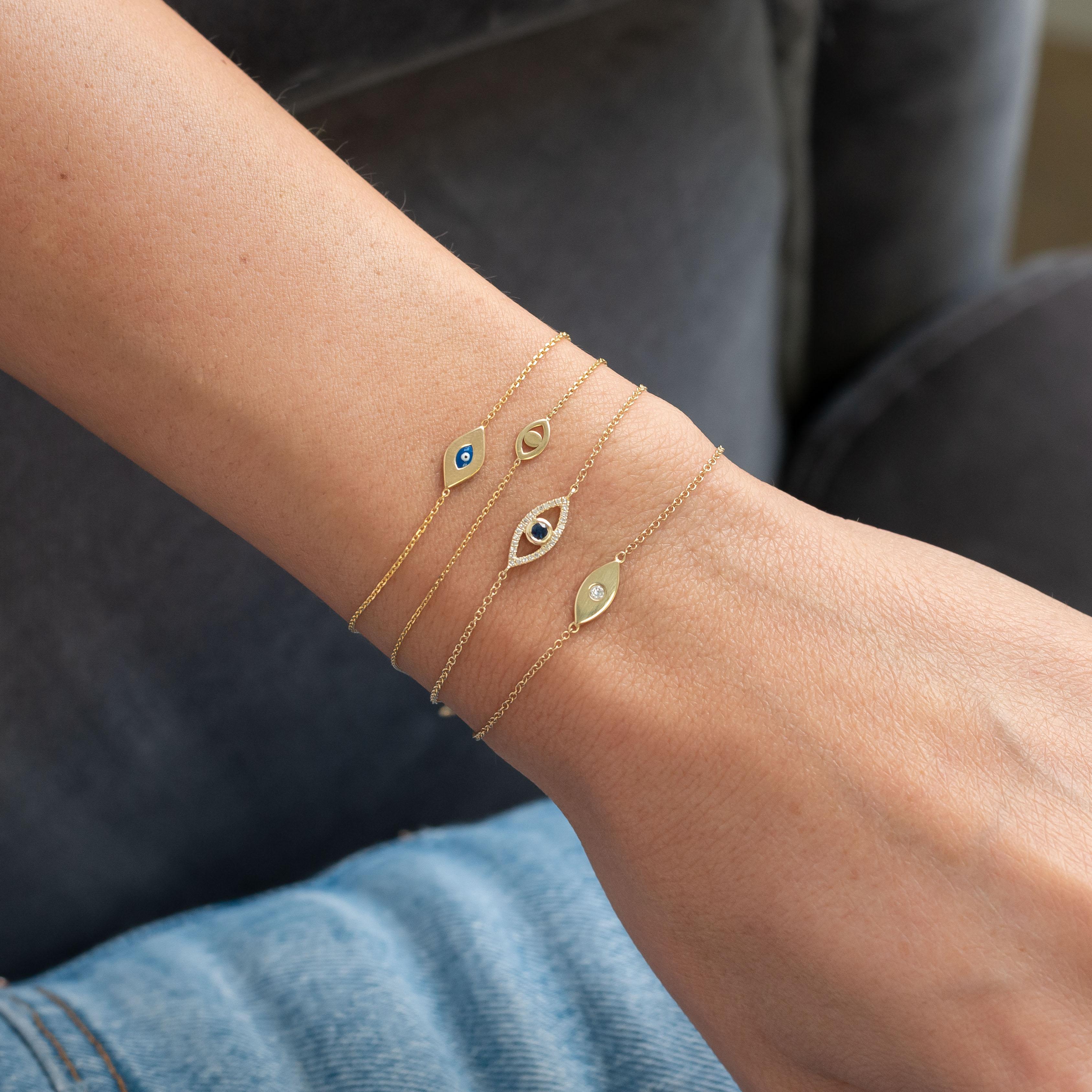 Armband aus 14 Karat Gold mit Diamanten im bösen Auge im Zustand „Neu“ im Angebot in los angeles, CA
