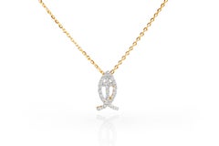 Collana con croce di pesce in oro 14K con diamanti Collana cristiana Collana religiosa