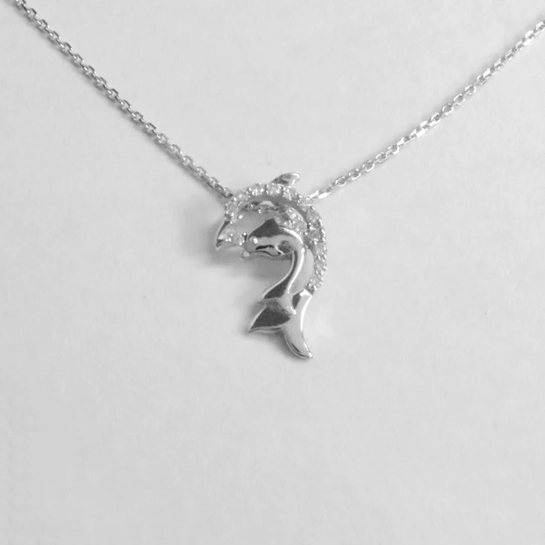 Women's or Men's 14k Gold Two-Tone Diamond Fish Necklace Ocean Dolphin Charm Pendant For Sale