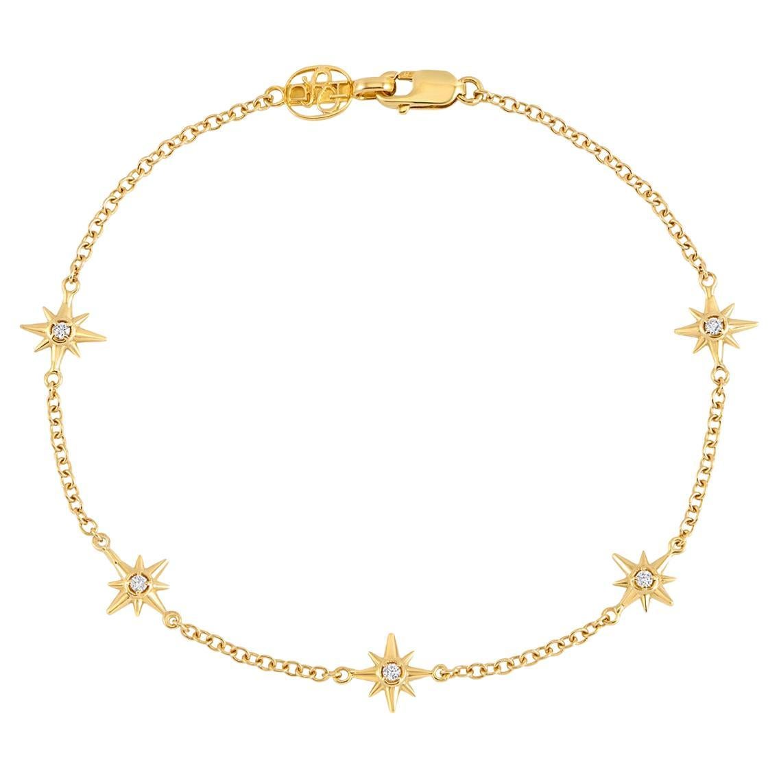 Bracelet à cinq étoiles en or 14 carats et diamants Dower & Hall