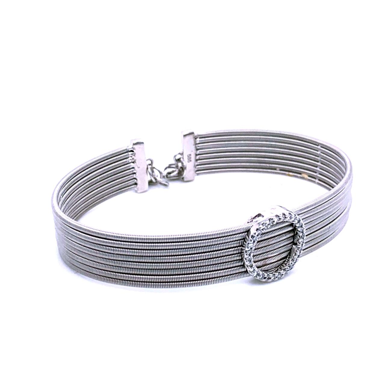 Pulsera flexible de oro de 14 quilates y diamantes de 0,20 quilates Art Nouveau en venta