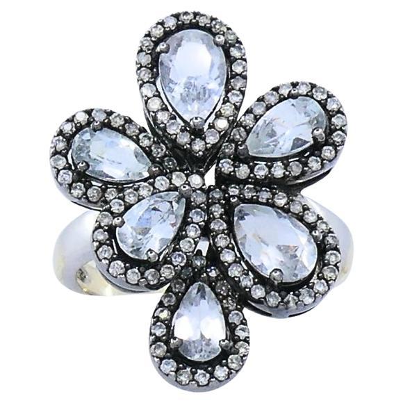 Oro 14k  Anello cocktail floreale con diamante
