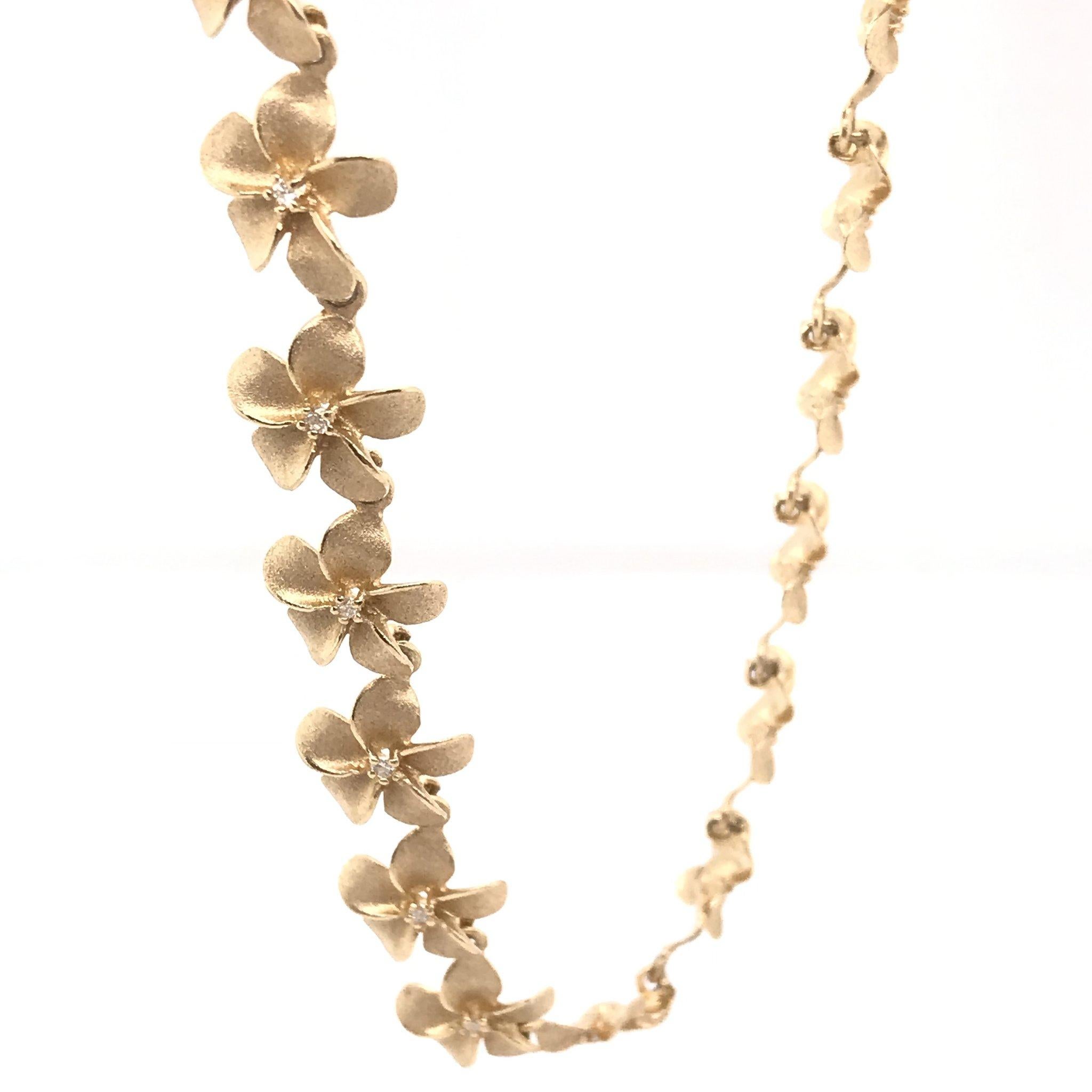 14 Karat Gold Diamond Flower Chain Necklace 2