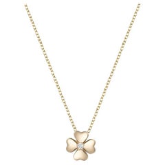 Four Leaf Clover Round Diamond 14K Yellow Gold Necklace