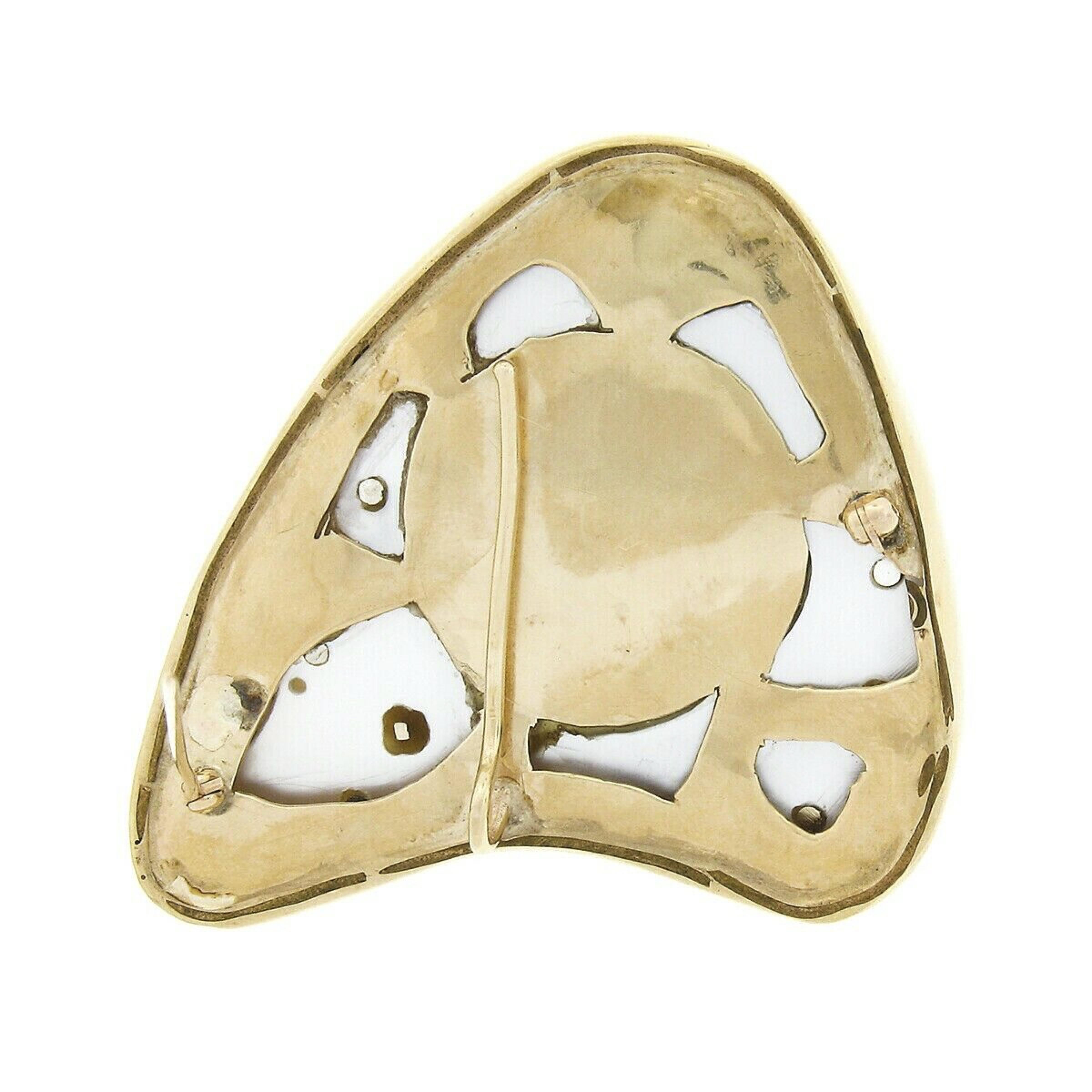 Round Cut 14k Gold Diamond & Gemstone Baroque Pearl Artist Painters Pallet Brooch Pendant For Sale