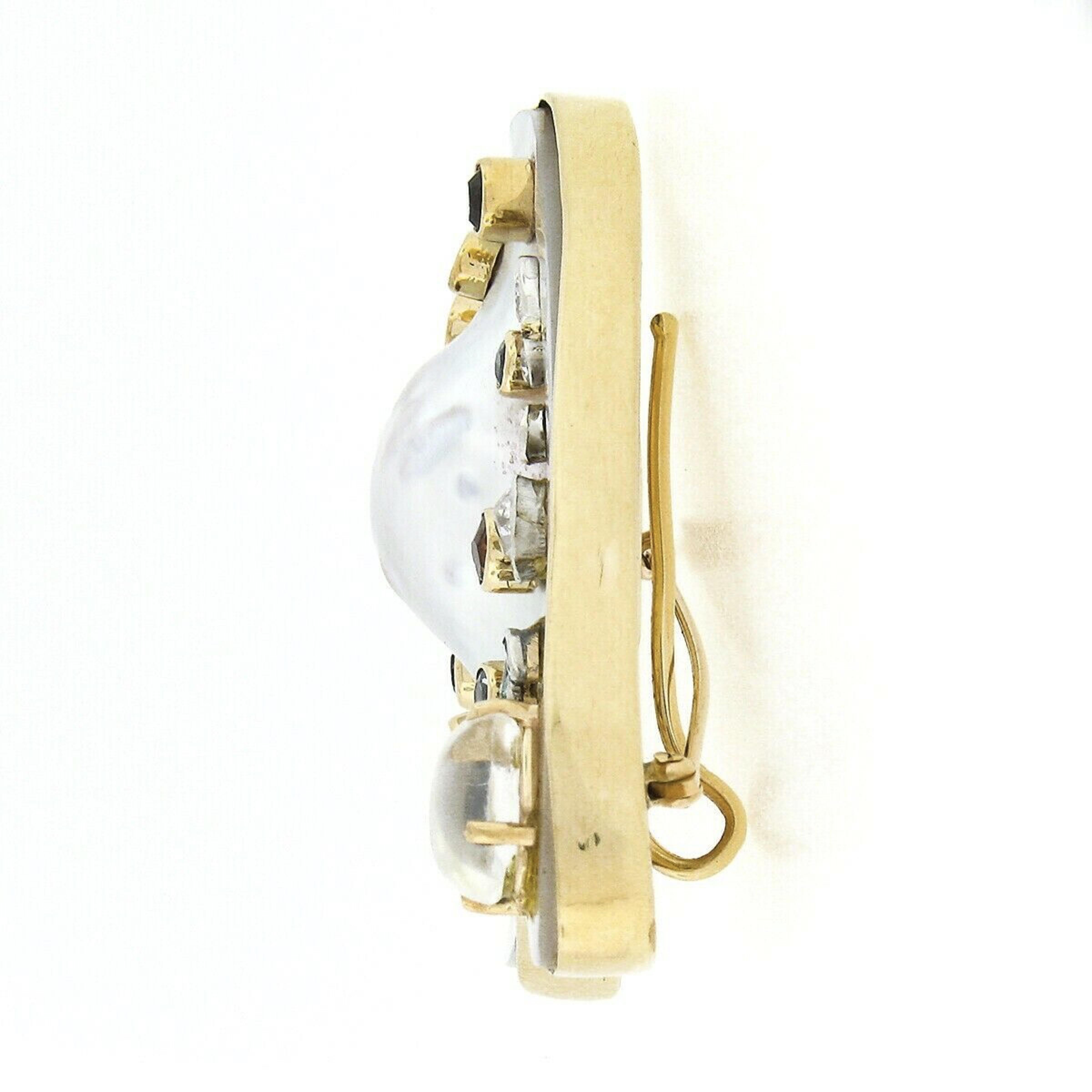 Women's or Men's 14k Gold Diamond & Gemstone Baroque Pearl Artist Painters Pallet Brooch Pendant For Sale