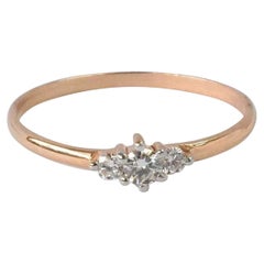 14k Rose Gold Triple Stone Ring Diamond Trio Ring Engagement Ring