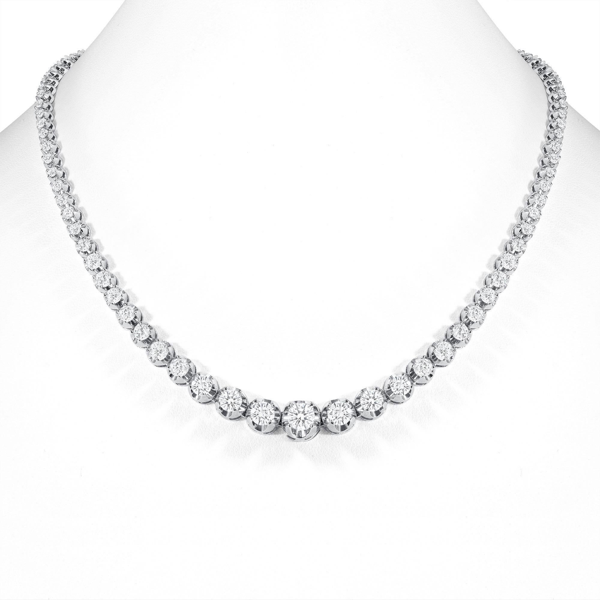 14k Gold Diamant-Halskette, abgestufte Diamant-Halskette mit natürlichen Diamanten (Rundschliff) im Angebot