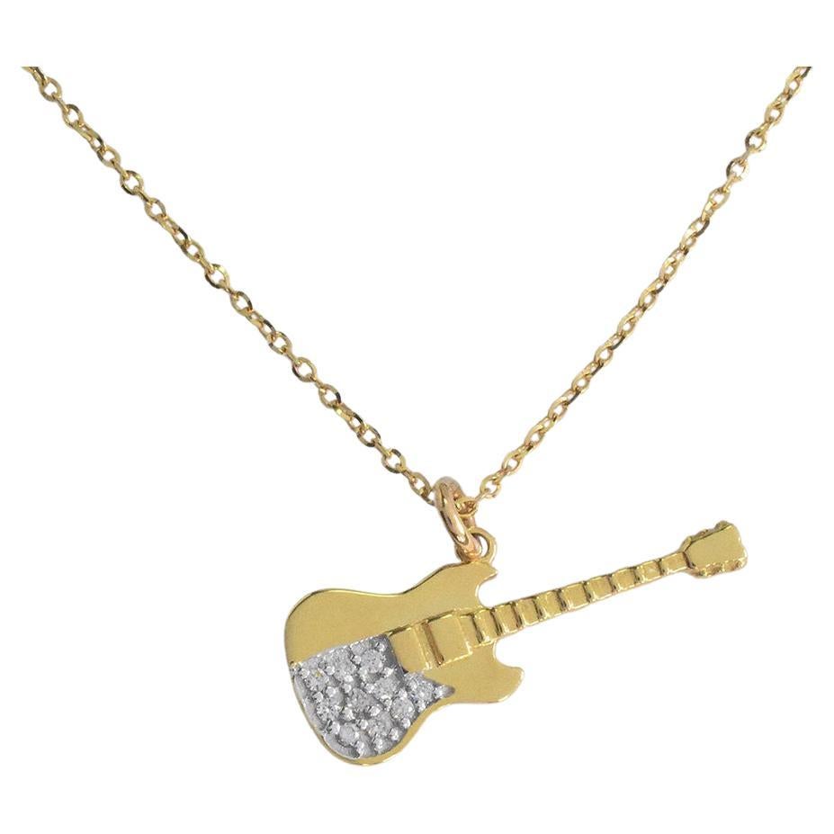 14k Gold Diamond Guitar Charm Pendant Necklace Diamond Guitar Necklace