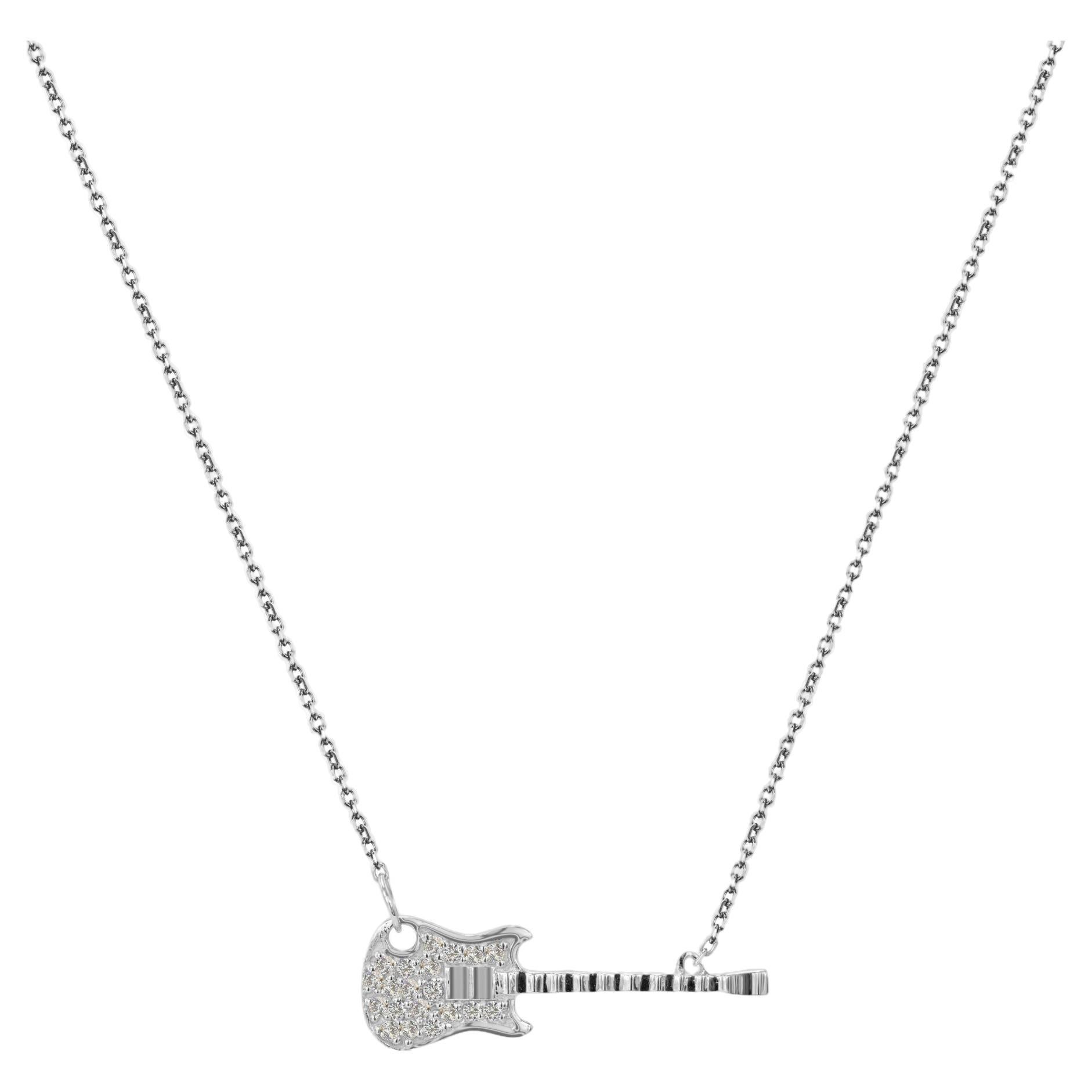 Collier de guitare en or 14 carats et diamants, cadeau d'amoureux de la musique en vente