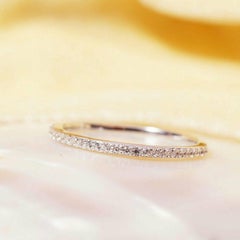14k Gold Diamond Half Eternity Band Stackable Diamond Ring Solid Gold Ring Band.