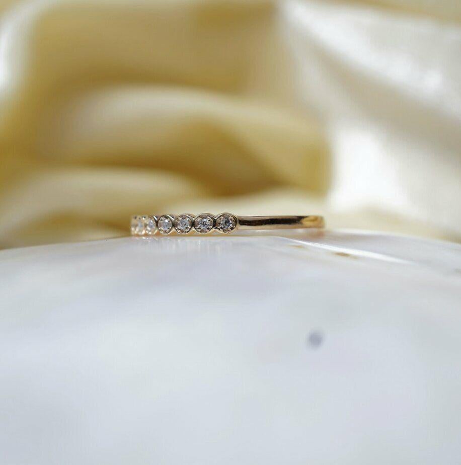 14k Gold Diamond Half Eternity Ring Women Wedding Ring Stackable Diamond Ring. For Sale 7