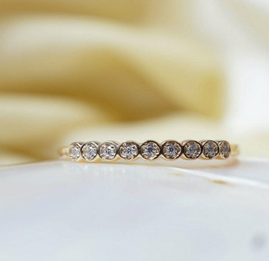 Art Deco 14k Gold Diamond Half Eternity Ring Women Wedding Ring Stackable Diamond Ring. For Sale