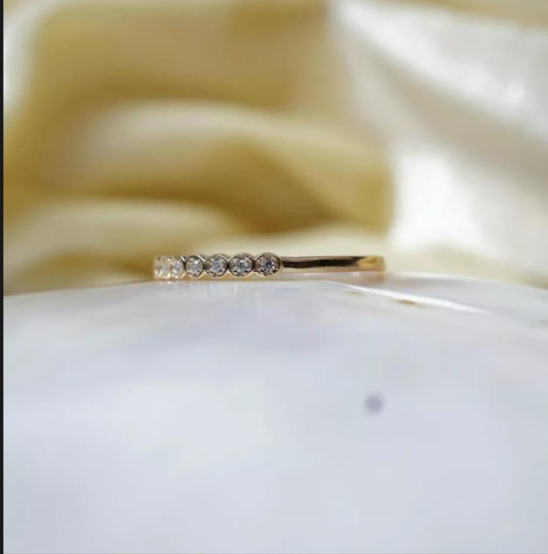 Art Deco 14k Gold Diamond Half Eternity Ring Women Wedding Ring Stackable Diamond Ring For Sale