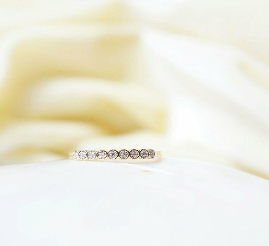 Women's or Men's 14k Gold Diamond Half Eternity Ring Women Wedding Ring Stackable Diamond Ring. For Sale