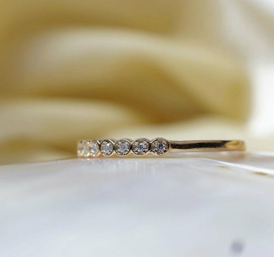 14k Gold Diamond Half Eternity Ring Women Wedding Ring Stackable Diamond Ring. For Sale 3