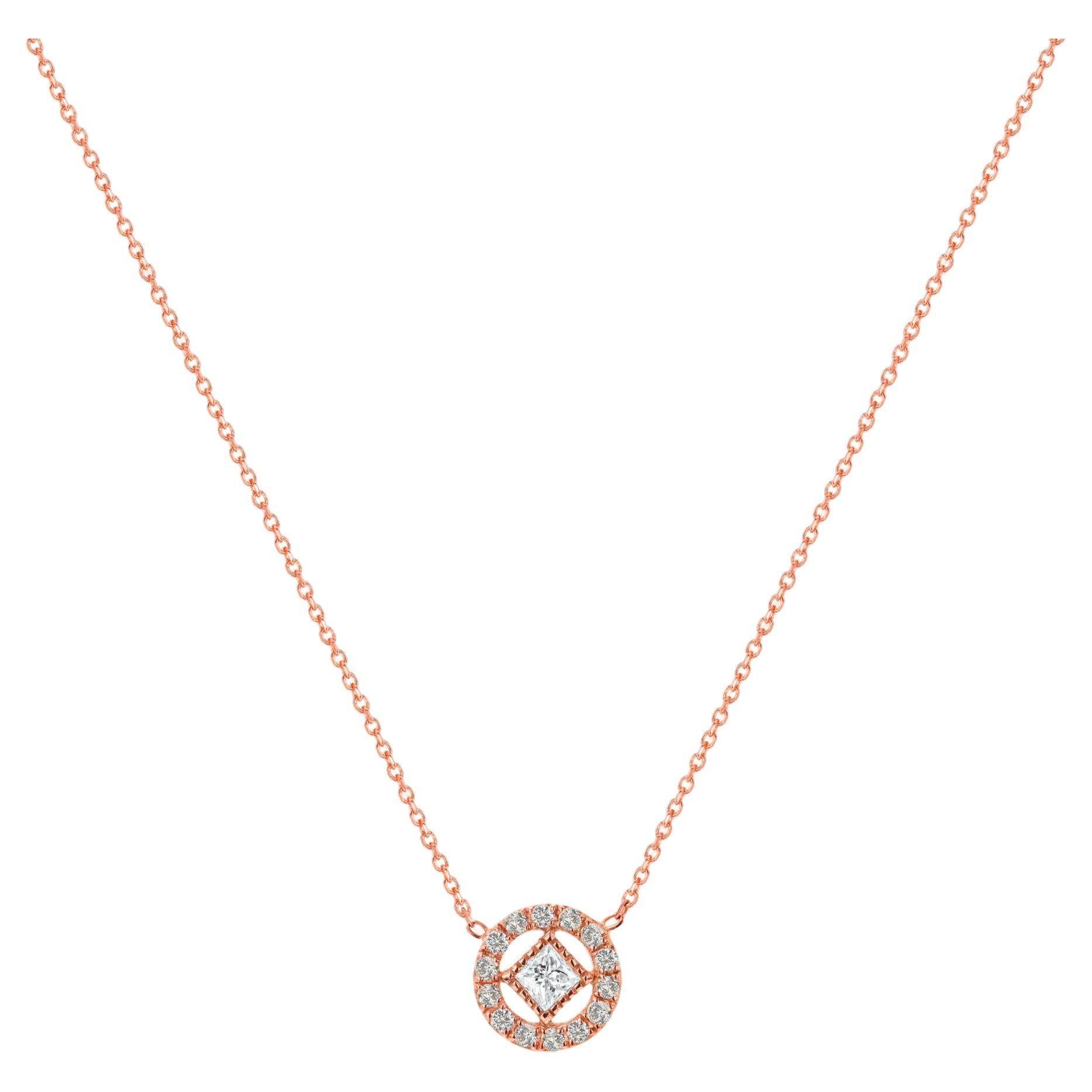 Collier en or 14 carats avec halo de diamants, collier en forme de princesse et pendentif