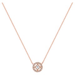 Collier en or 14 carats avec halo de diamants, collier en forme de princesse et pendentif