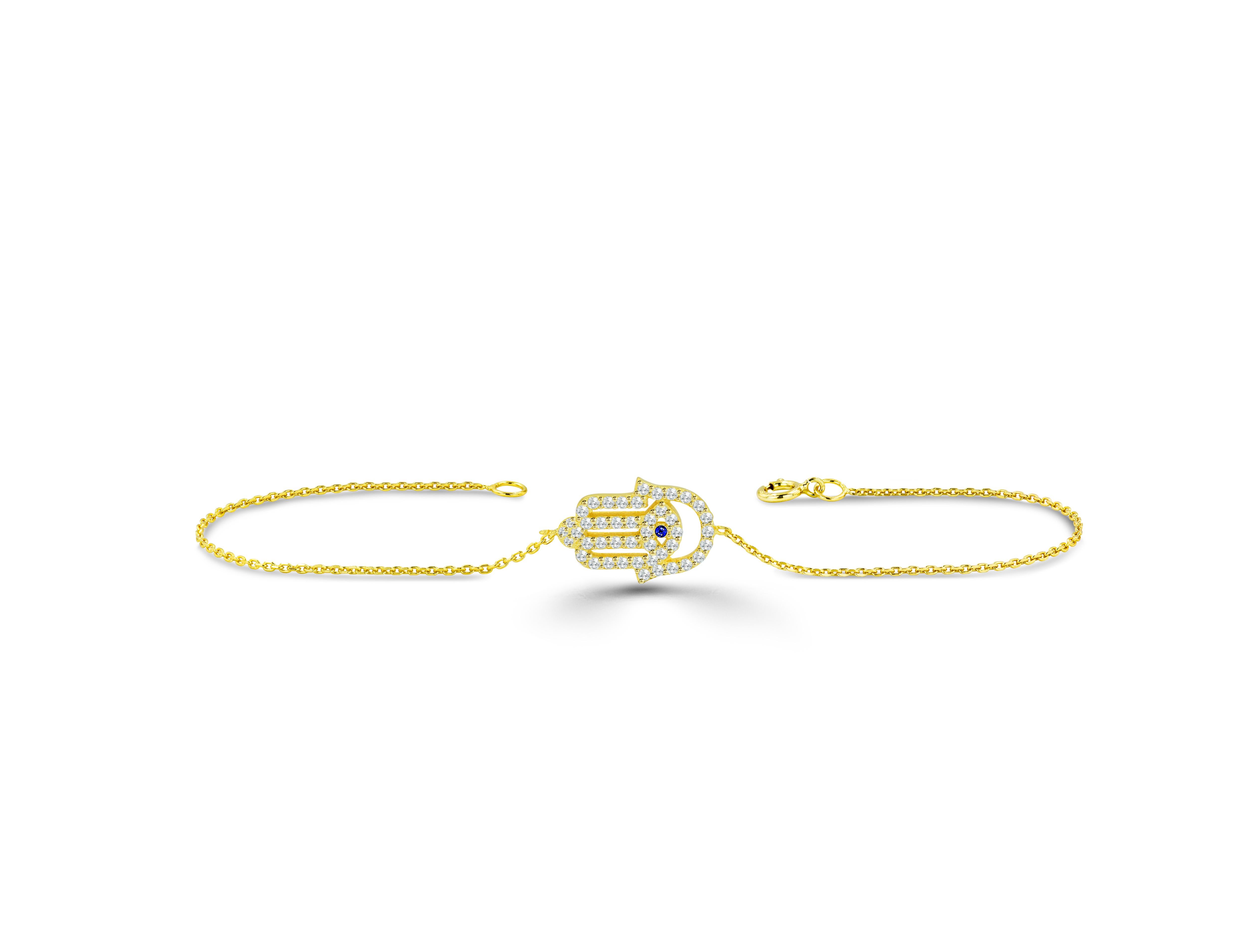14K Gold Diamant Hamsa Hand-Armband mit fatima-Diamanten (Moderne) im Angebot