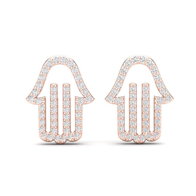 Contemporary 14K Gold Diamond Hamsa Studs Earring For Sale