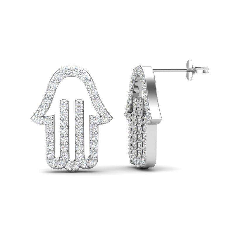 Round Cut 14K Gold Diamond Hamsa Studs Earring For Sale