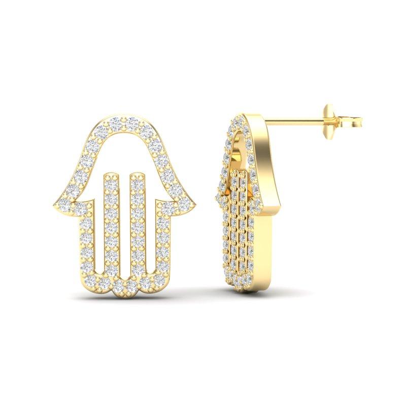 14K Gold Diamond Hamsa Studs Earring In New Condition For Sale In Los Angeles, CA