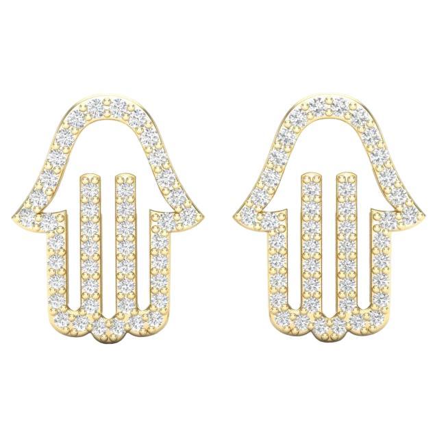 14K Gold Diamond Hamsa Studs Earring