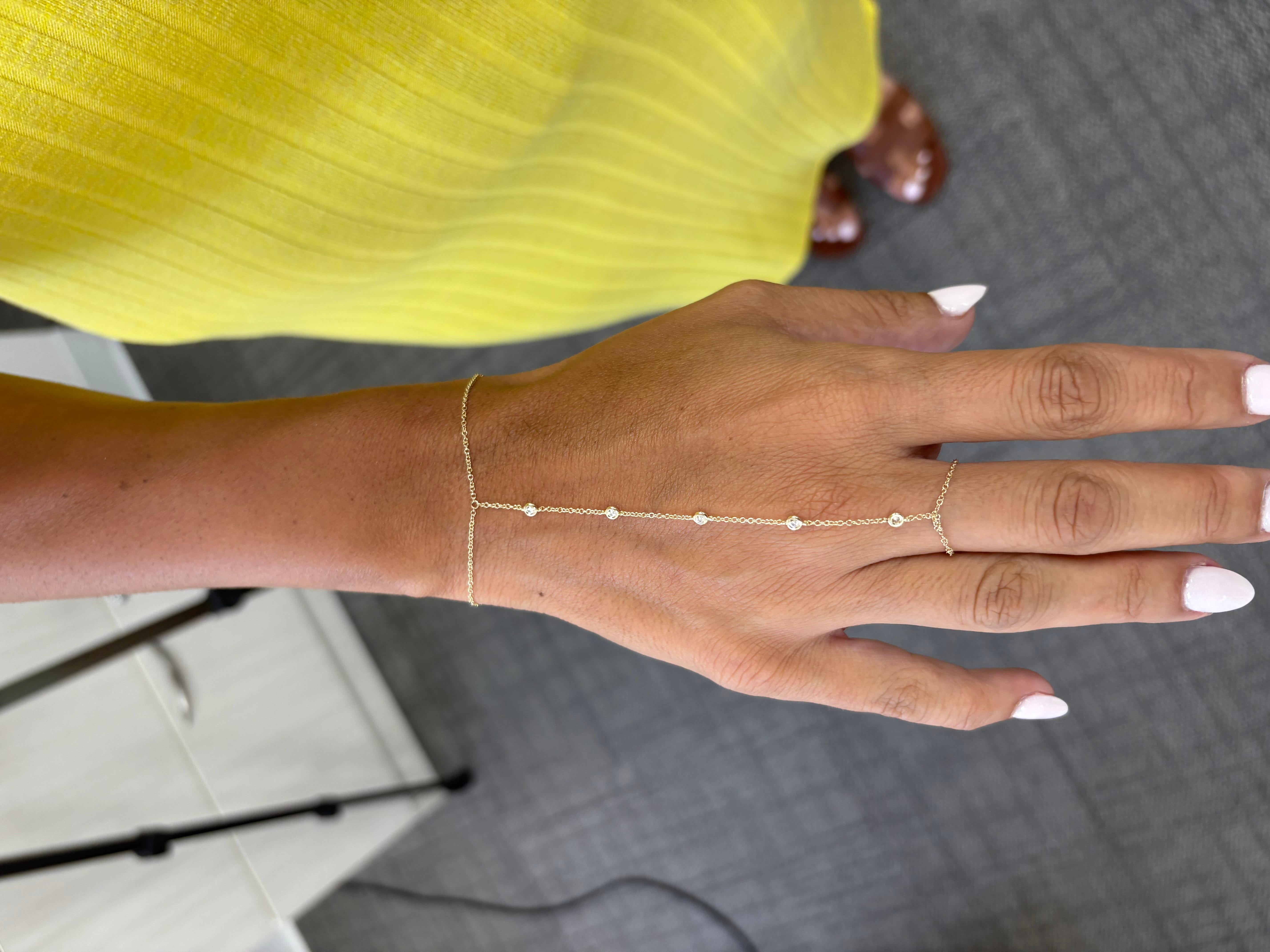 14K Gold Diamant Handkette Armband & Ring 1/10 CTTW (Rundschliff) im Angebot