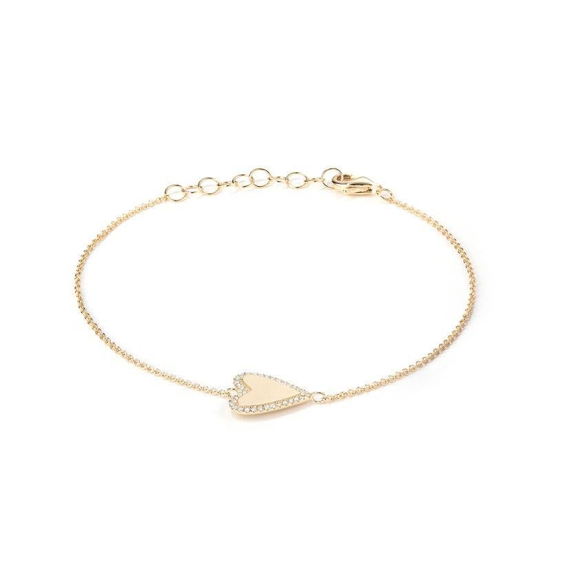 Diamant-Herz-Charm 14K Goldkette-Armband mit Diamanten (Herzschliff) im Angebot
