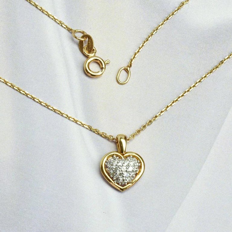 14k Gold Diamond Heart Necklace Valentine Jewelry For Sale at 1stDibs